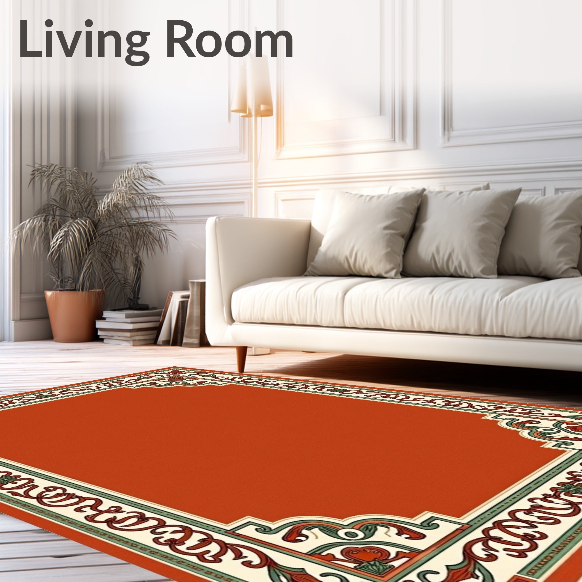 Antique Red Floral Vine Border Rug