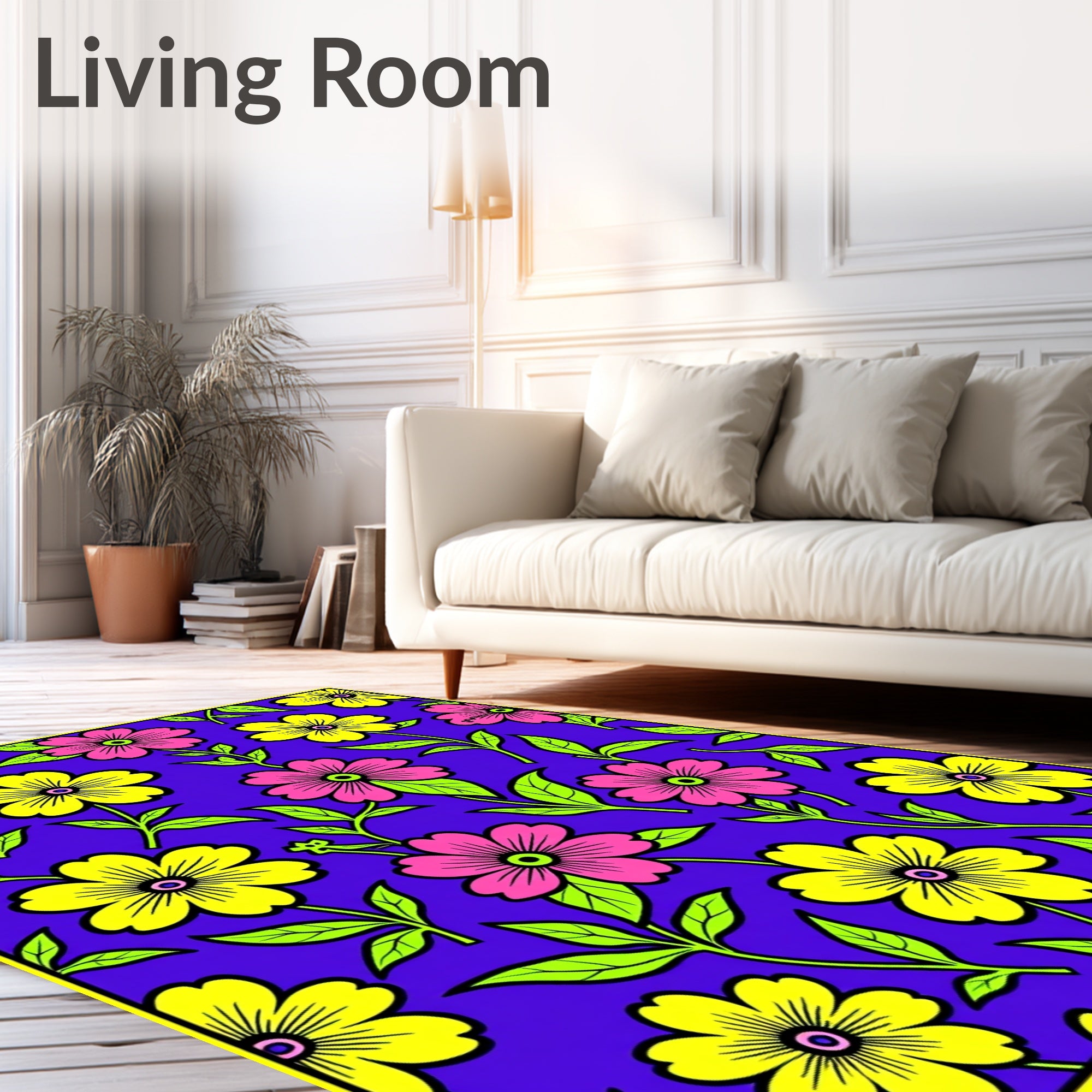 Vibrant Yellow Pink Floral Garden Rug