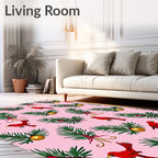 Pink Red Cardinal Evergreen Holiday Rug