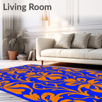 Vivid Orange Floral Swirl Blue Rug