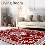 Crimson White Filigree Floral Medallion Rug