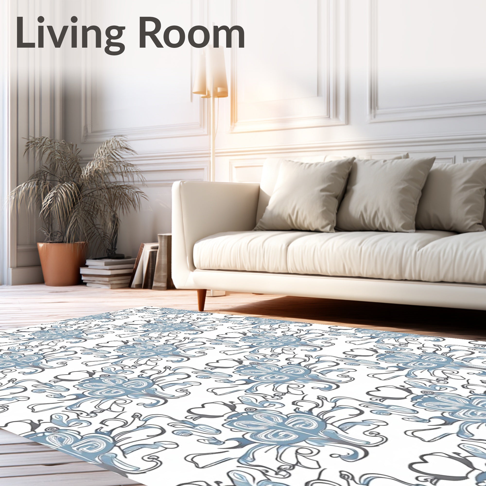 Ornate Blue Heart Scrollwork Rug