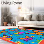 Vibrant Whimsical Butterfly Garden Rug