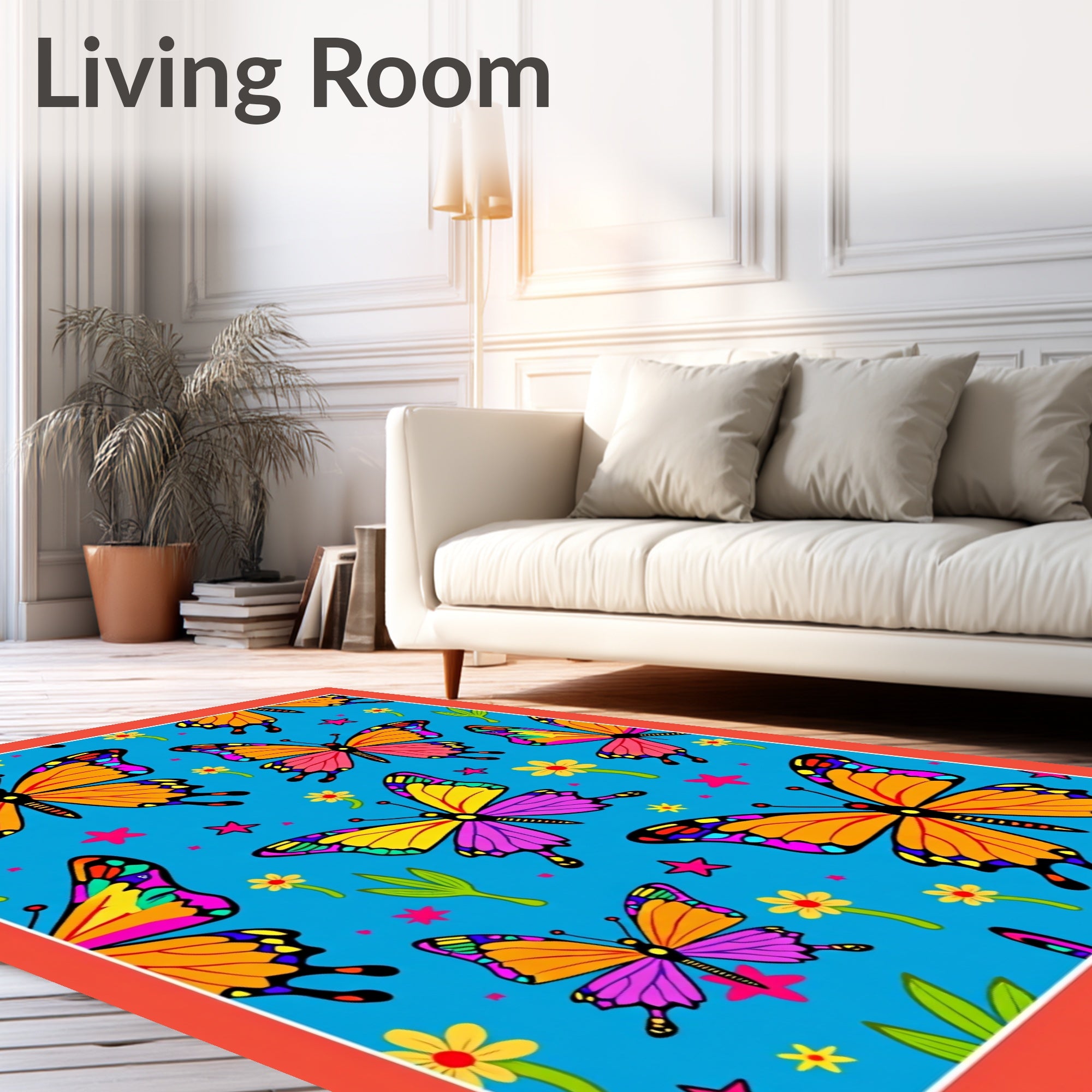 Vibrant Whimsical Butterfly Garden Rug