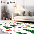 Red Cardinal Christmas Tree Snowflakes Rug