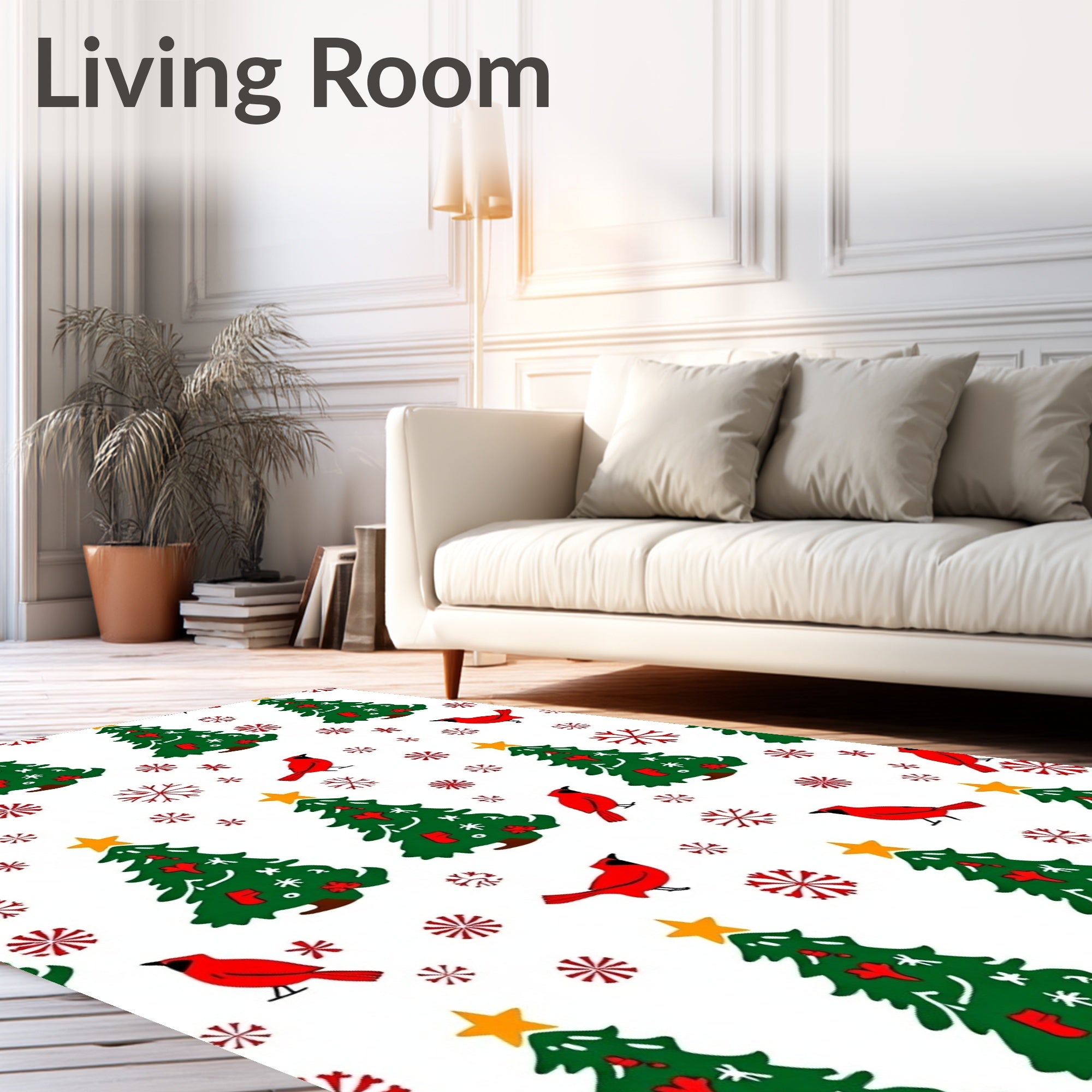Red Cardinal Christmas Tree Snowflakes Rug