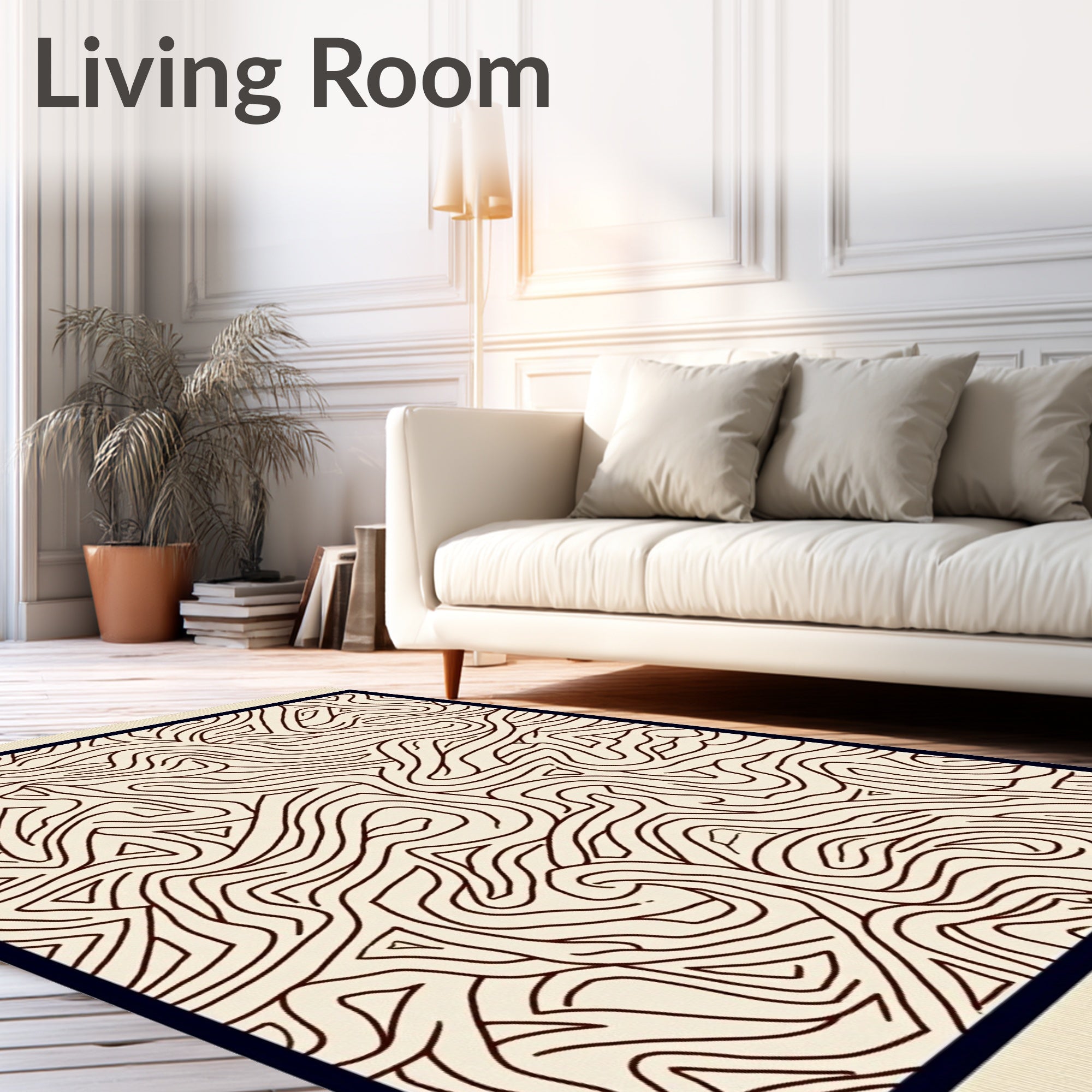 Cream Marbled Contour Line Rug