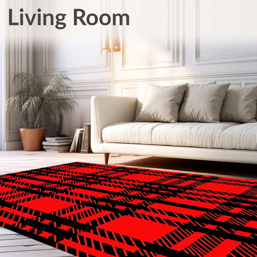 Bold Red Black Plaid Stripes Rug