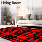 Bold Red Black Plaid Stripes Rug