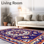 Deep Blue Floral Medallion Art Rug