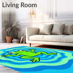 Whimsical Green Frog Psychedelic Waves Rug