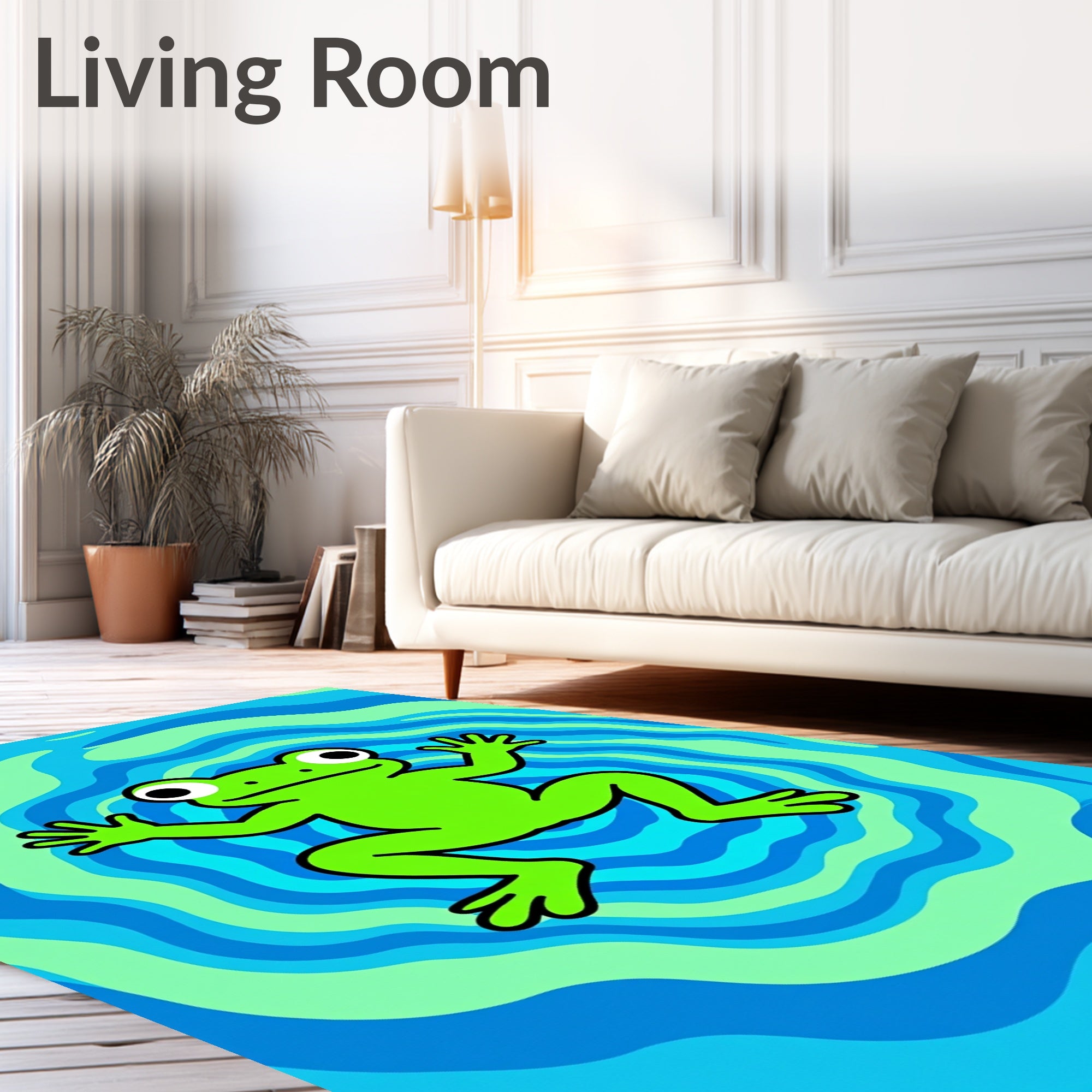 Whimsical Green Frog Psychedelic Waves Rug