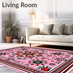 Pink Red Green Floral Medallion Rug