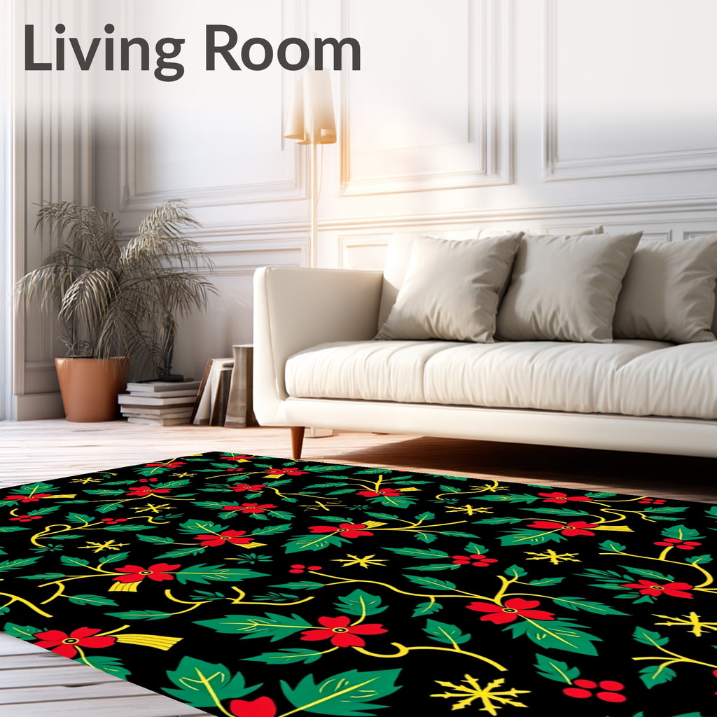 Black Red Holly Berry Vine Rug