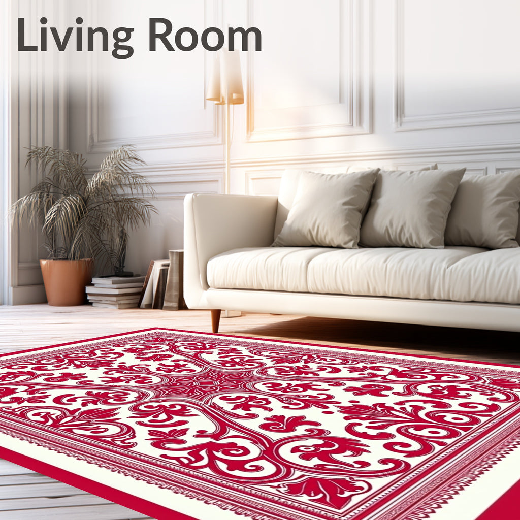 Crimson Baroque Scrollwork Medallion Rug