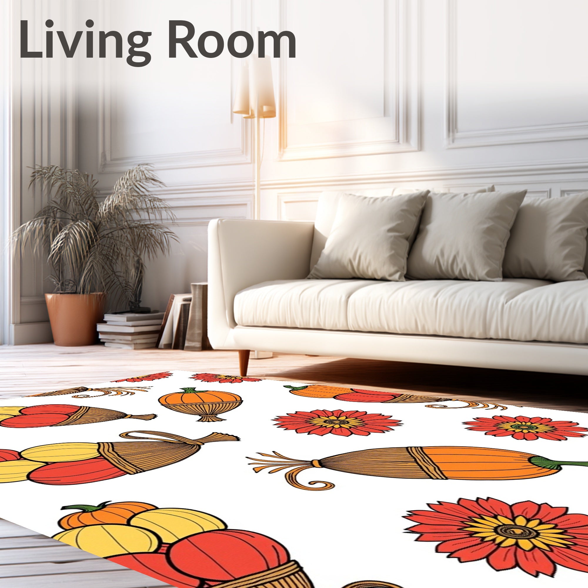 Harvest Cornucopia Pumpkin Floral Rug