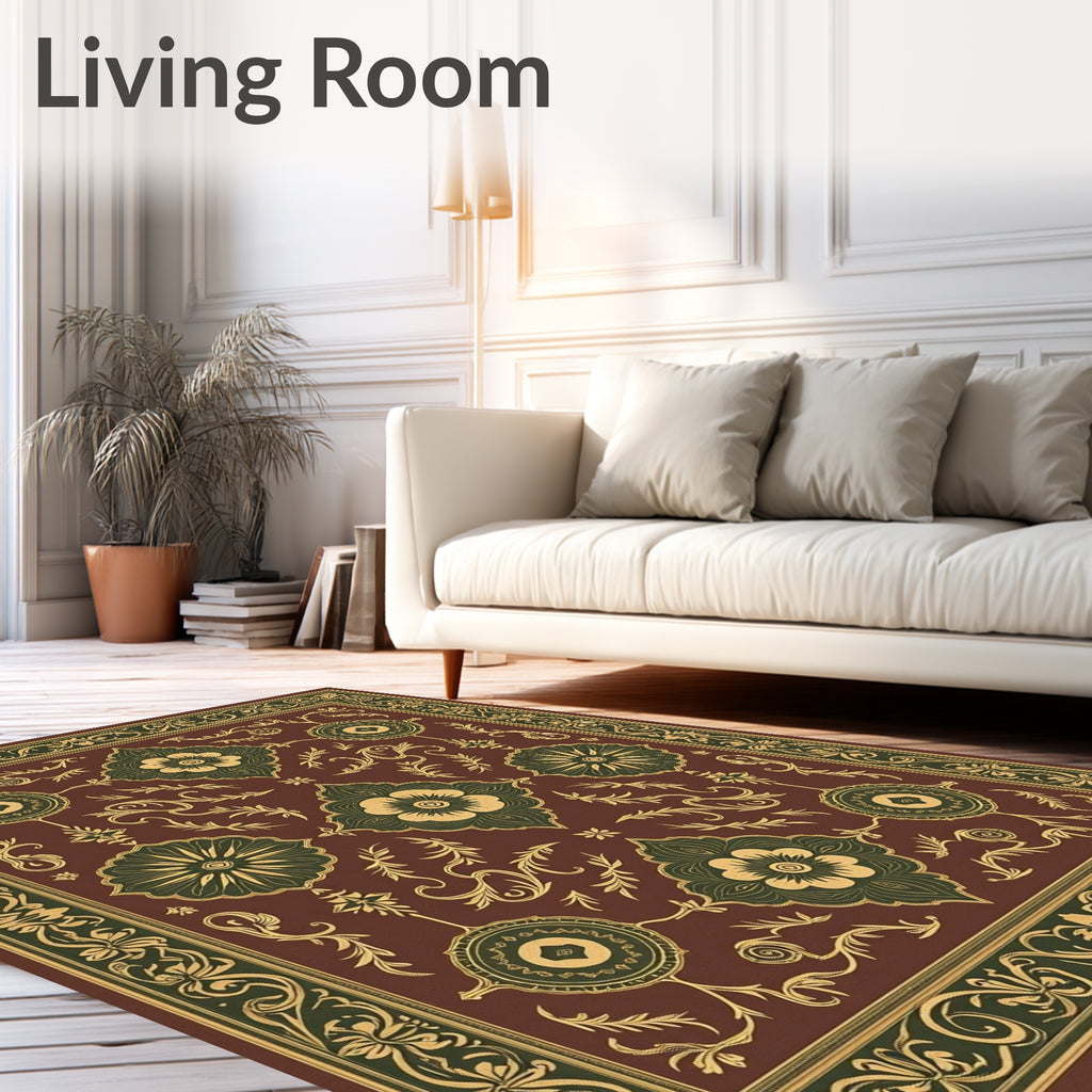 Crimson Floral Medallion Art Deco Rug
