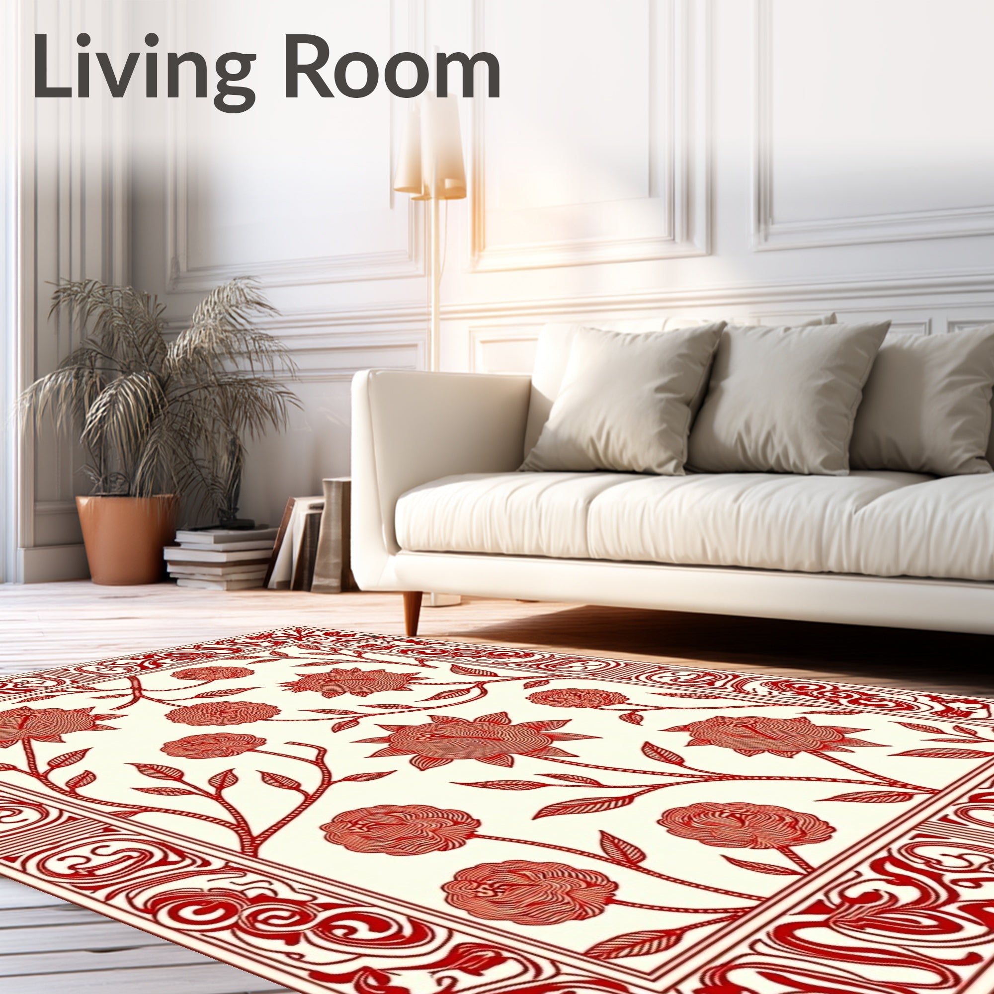 Scarlet Bloom Branch Border Field Rug