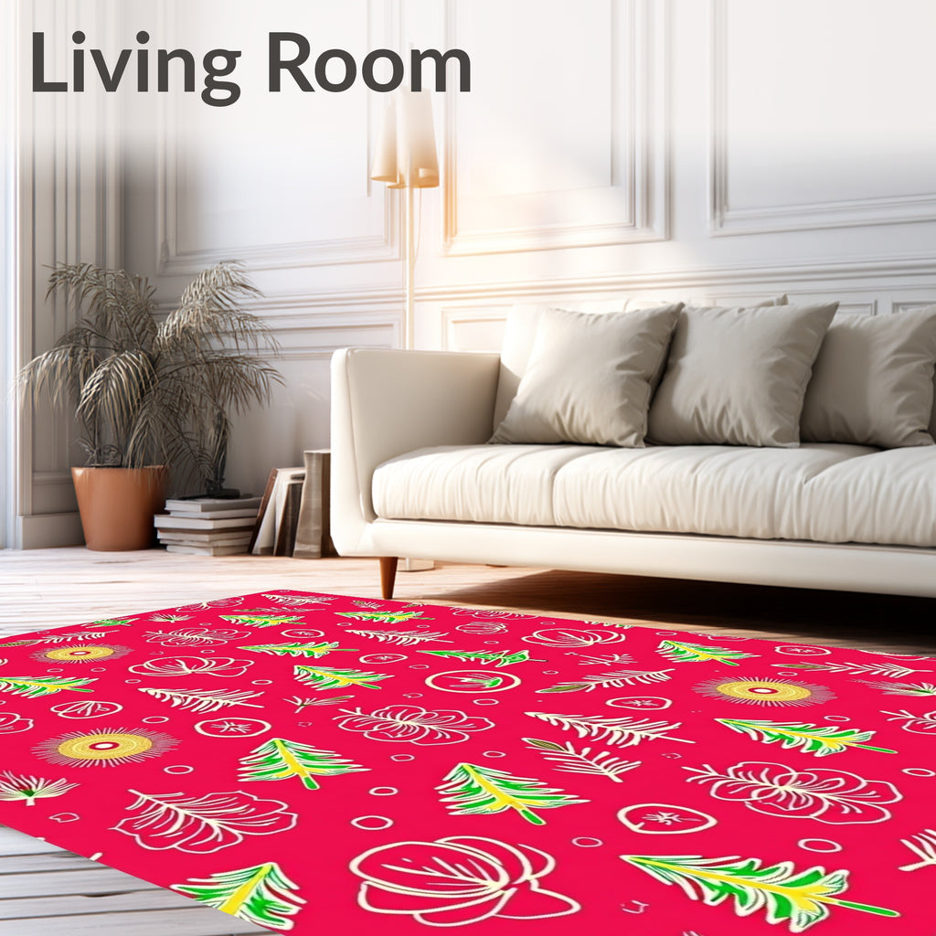 Red Pine Tree Floral Medley Rug
