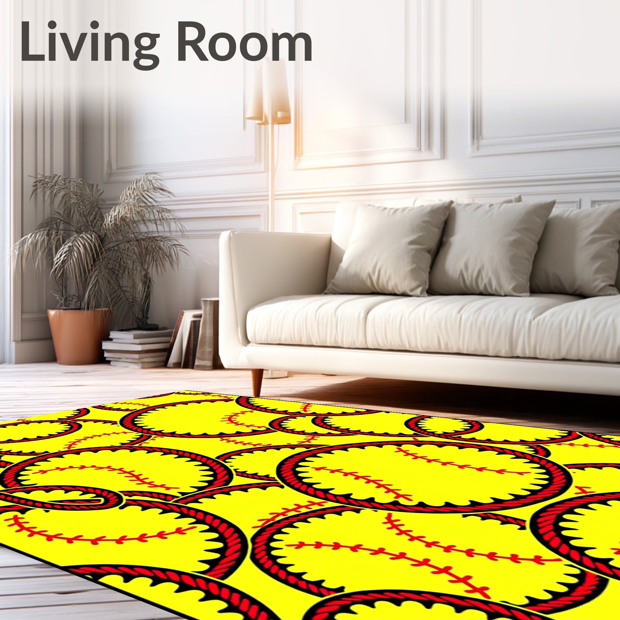 Yellow Softball Ball Sport Collection Rug