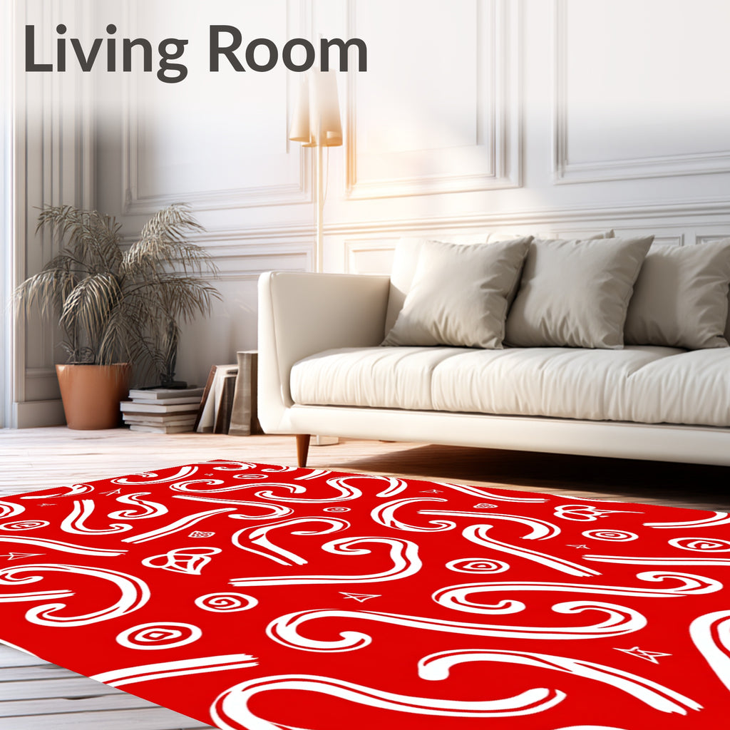 Red and White Swirl Candy Cane Collage Rug