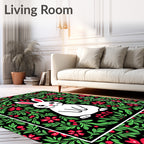 Whimsical White Bunny Red Floral Border Rug