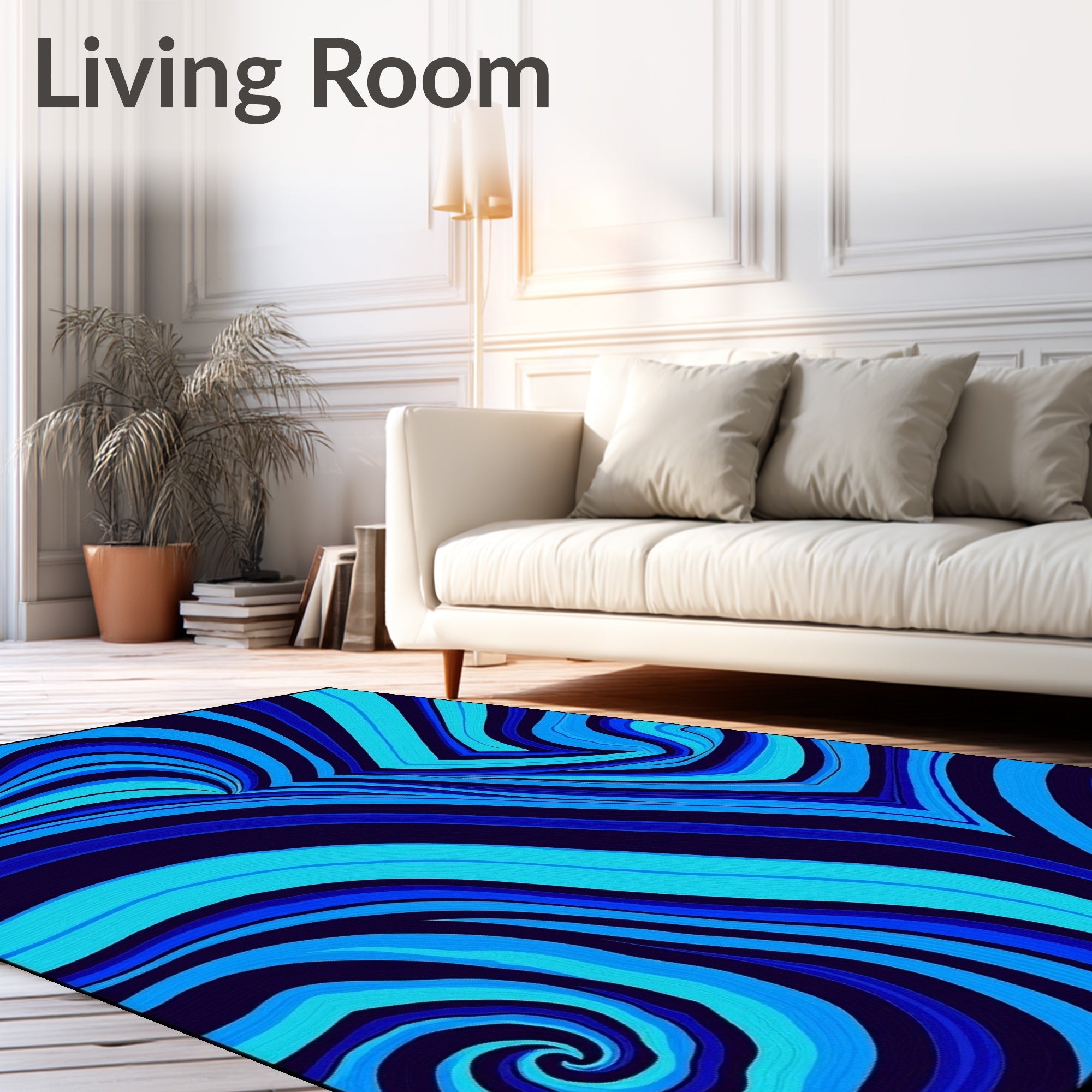 Vivid Blue Swirl and Stripe Rug
