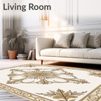 Ornate Beige Floral Medallion Frame Rug