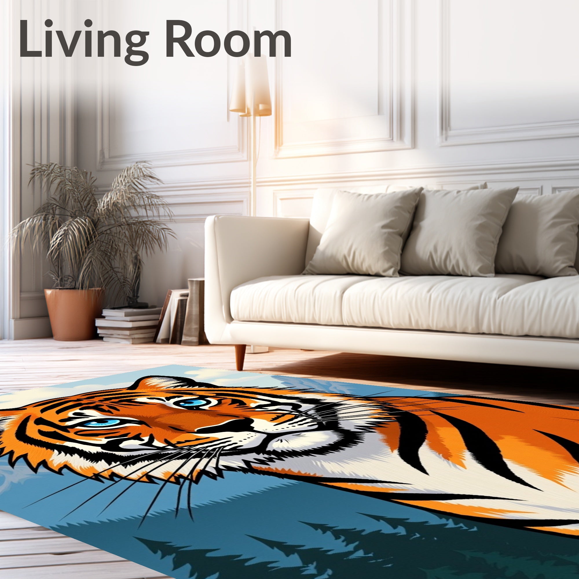 Bold Orange Tiger Face Blue Eyes Rug