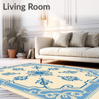 Classic Cream Blue Floral Medallion Rug