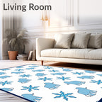 Playful Blue Elephant Snowflake Repeat Rug