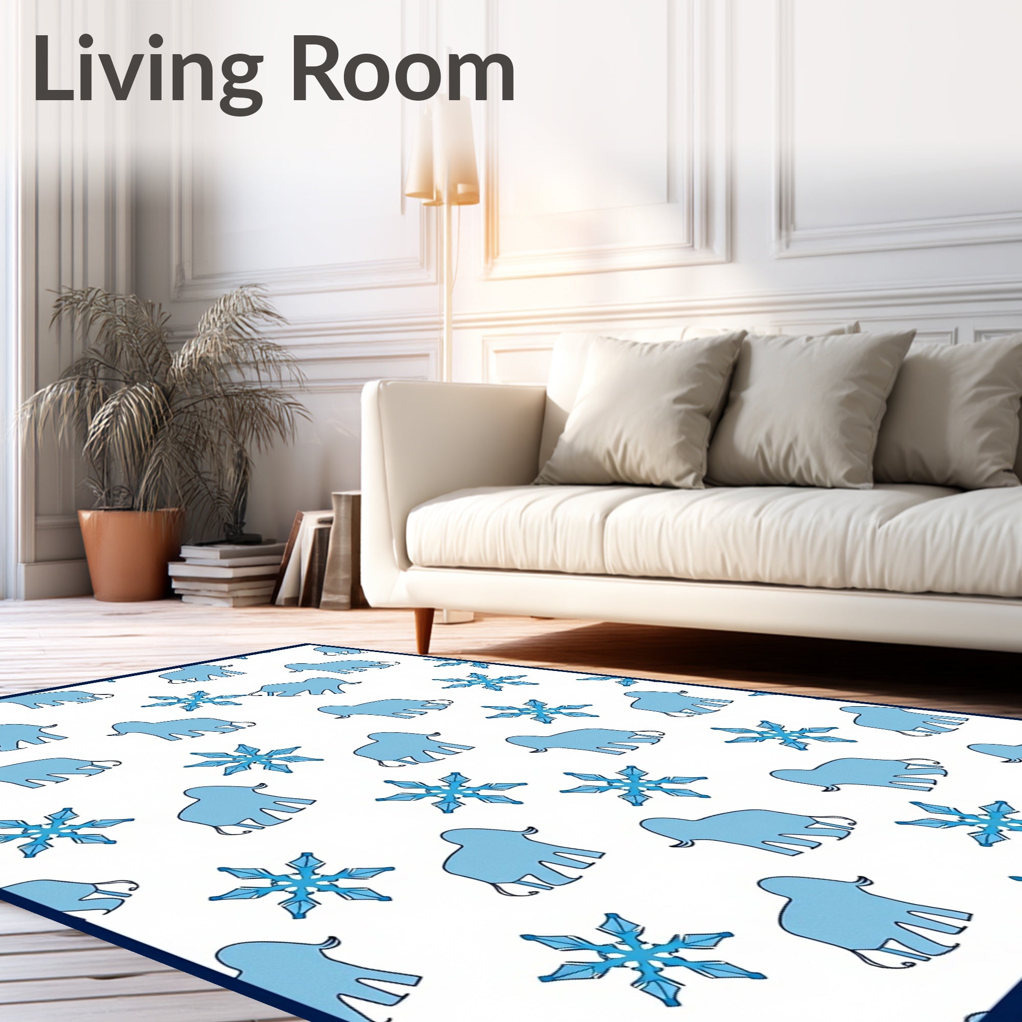 Playful Blue Elephant Snowflake Repeat Rug