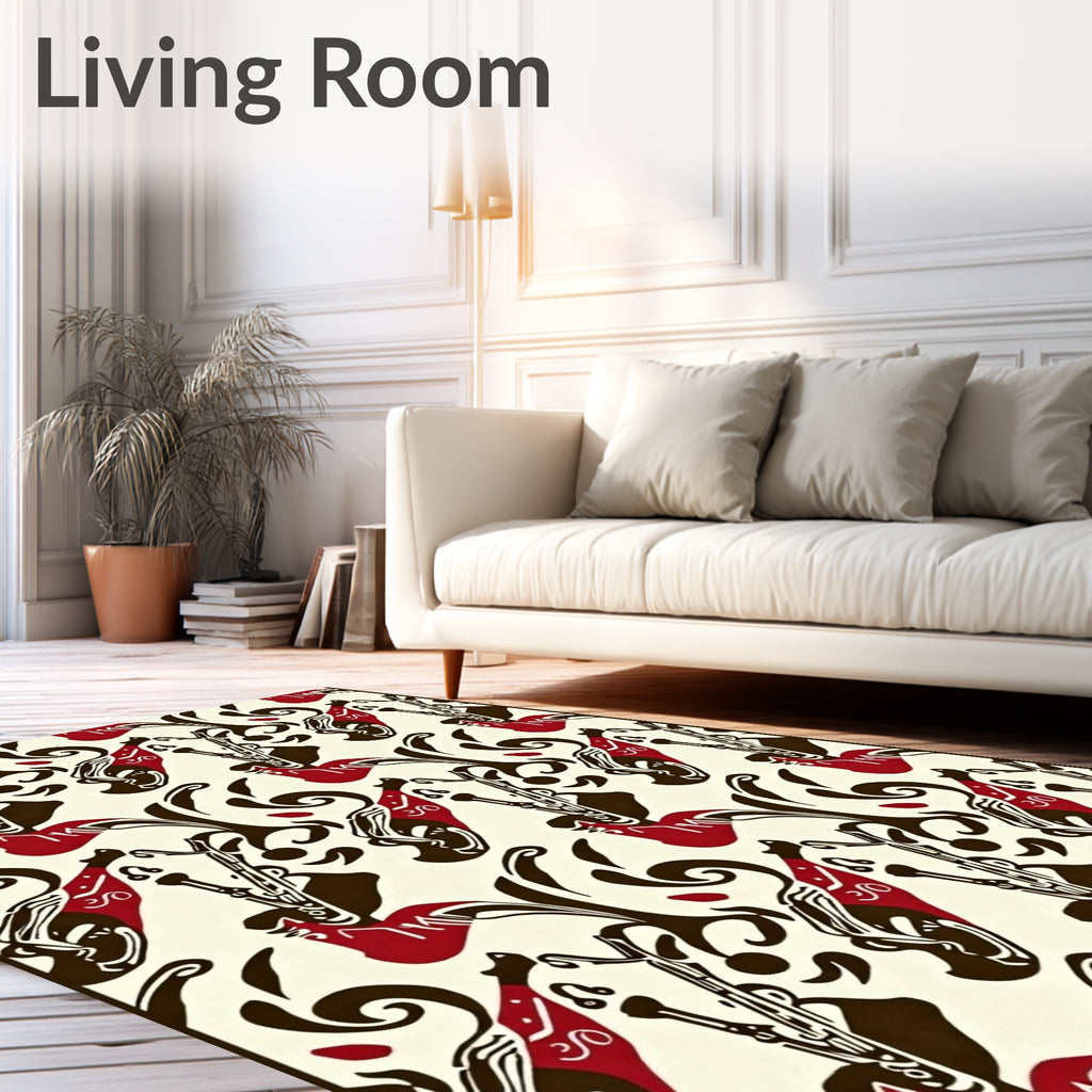 Retro Red Saxophone Musical Flow Rug