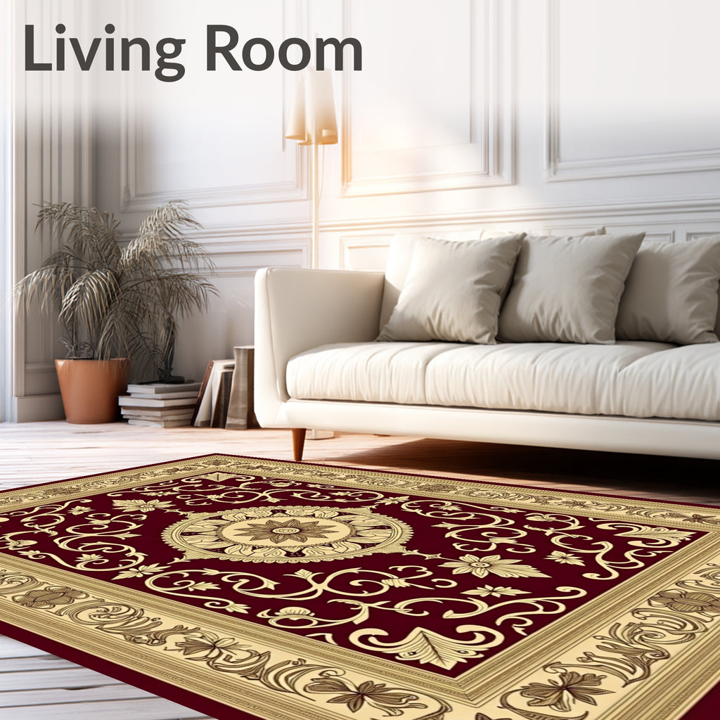 Burgundy Cream Ornate Vine Medallion Rug