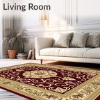 Burgundy Cream Ornate Vine Medallion Rug