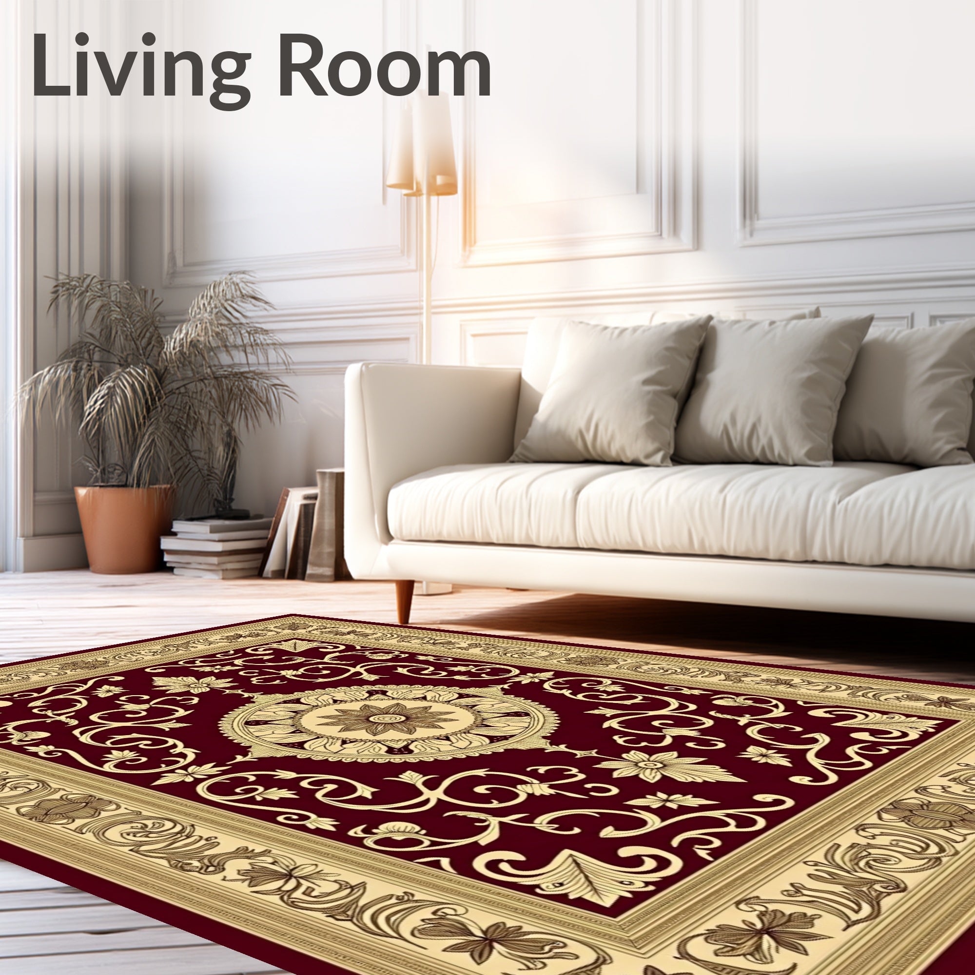 Burgundy Cream Ornate Vine Medallion Rug
