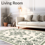 Cream Green Floral Vine Medallion Rug