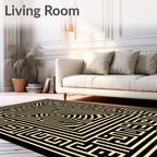 Golden Maze Black Square Rug