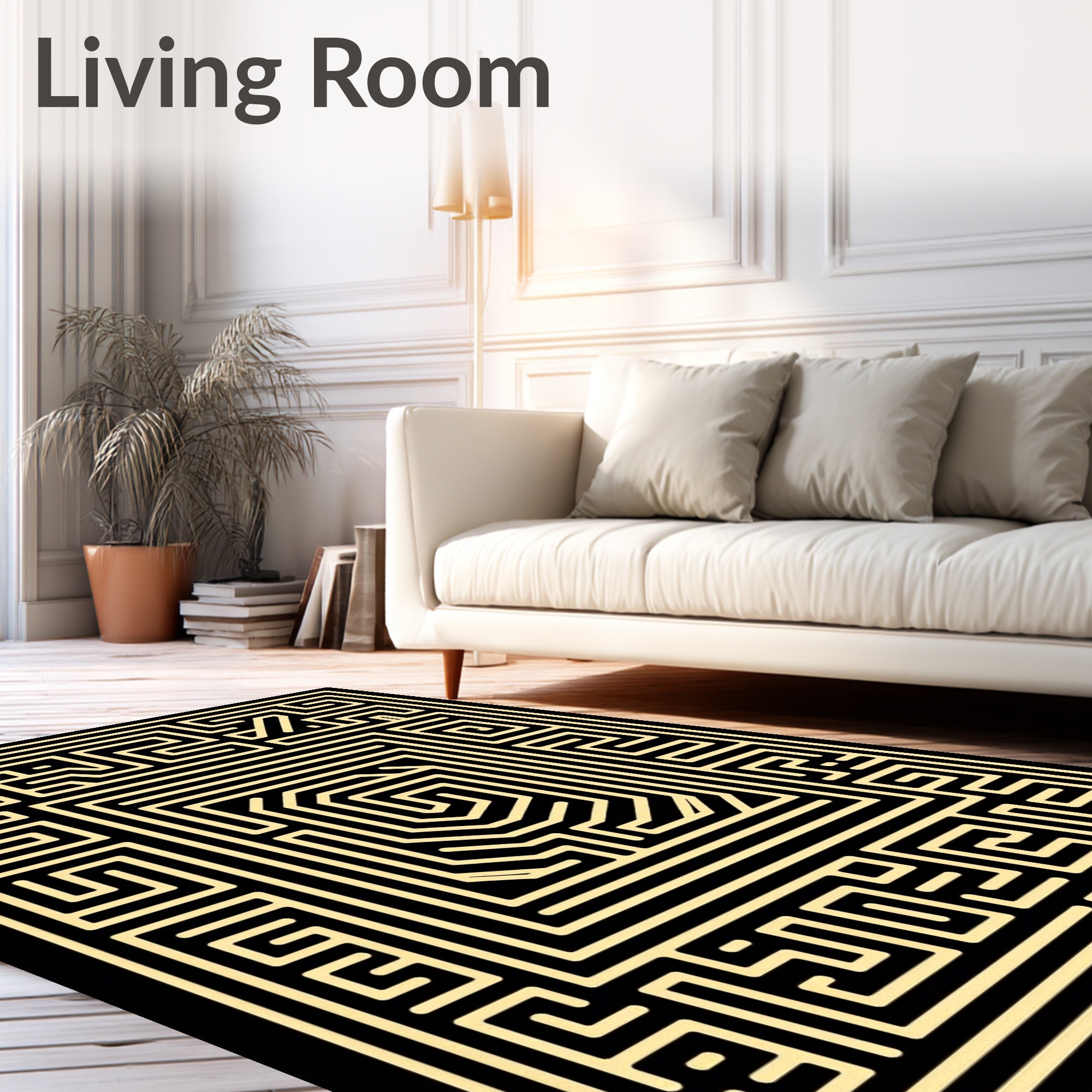 Golden Maze Black Square Rug