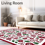 Crimson Green Holiday Ornament Collage Rug