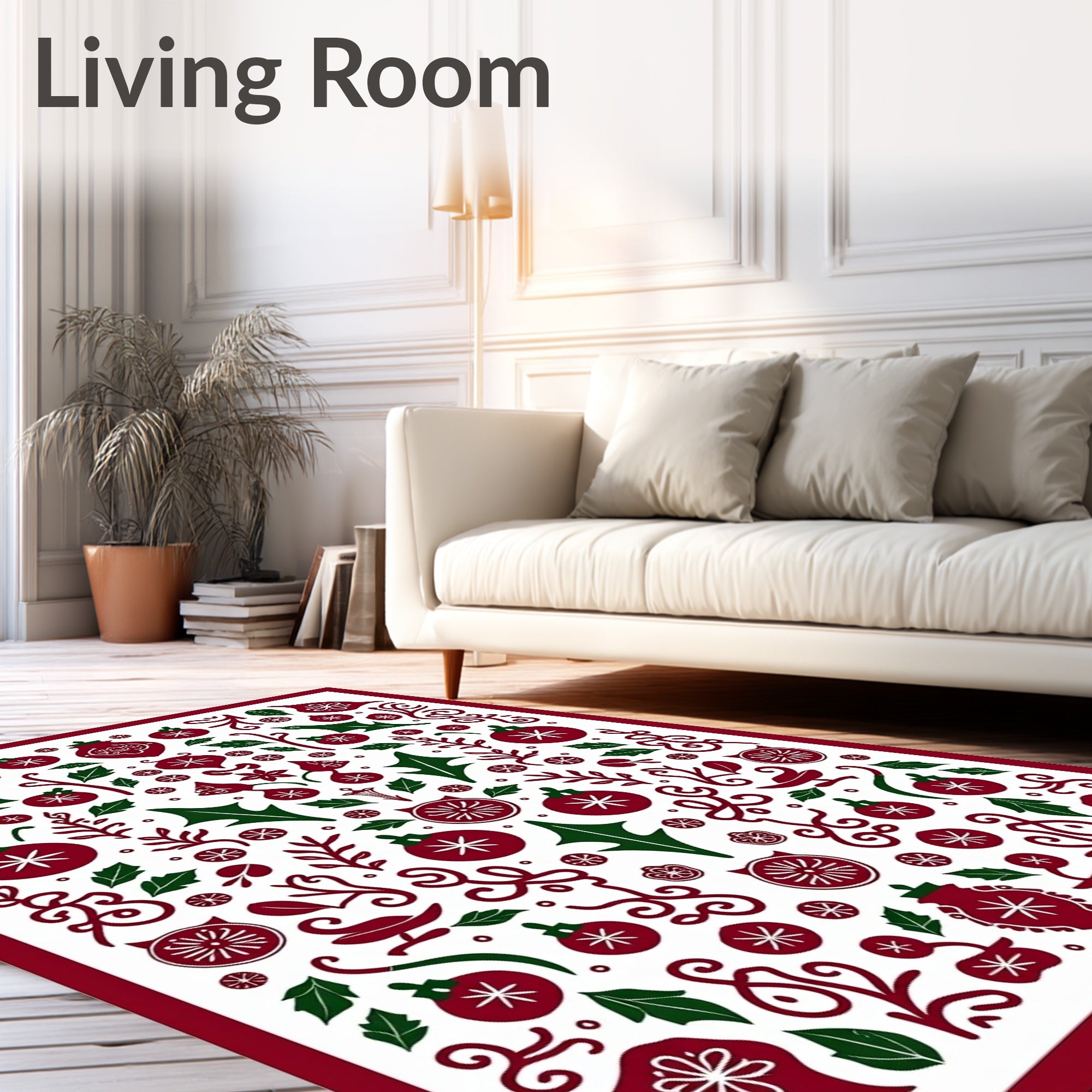 Crimson Green Holiday Ornament Collage Rug