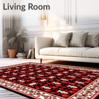 Bold Red and Black Floral Border Rug