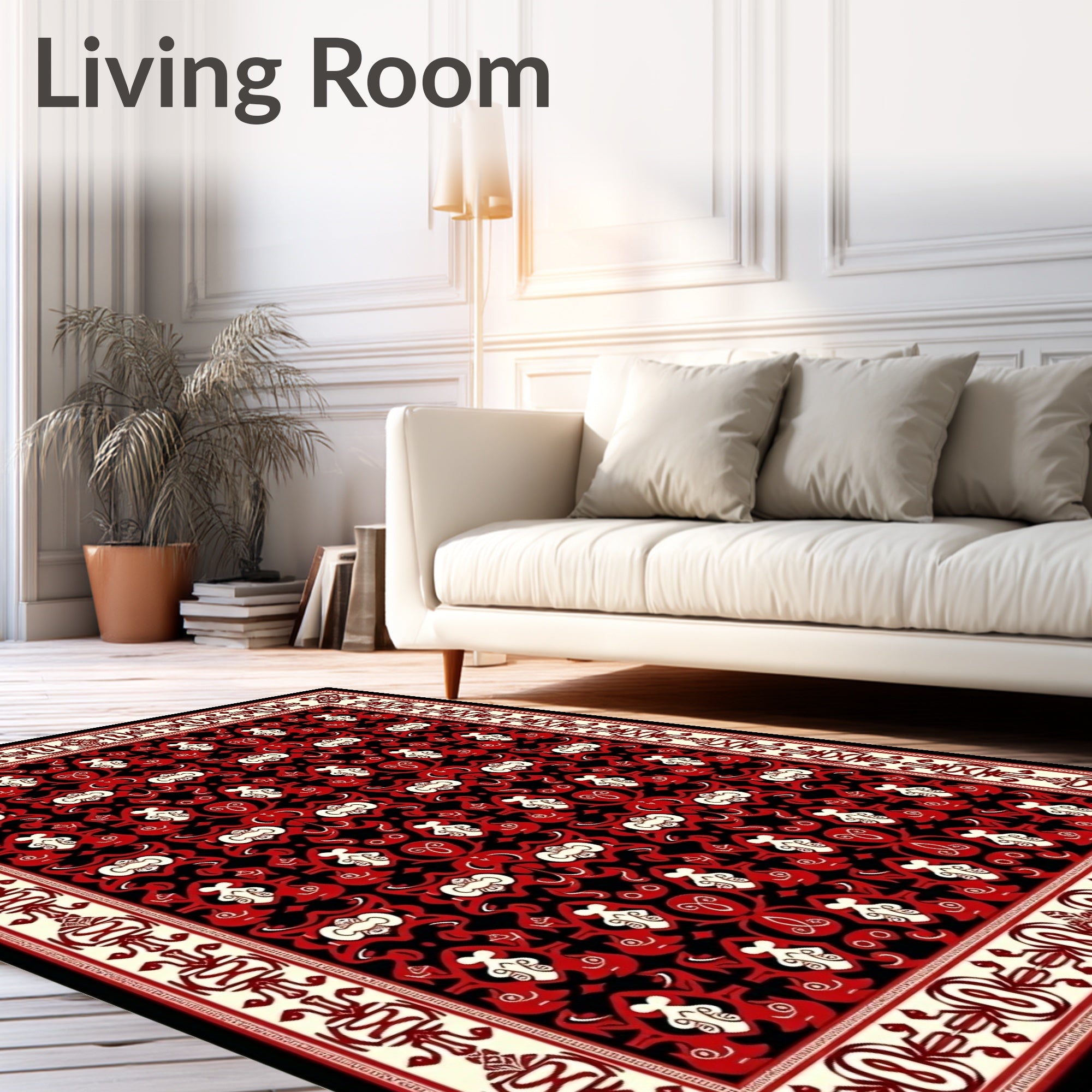 Bold Red and Black Floral Border Rug