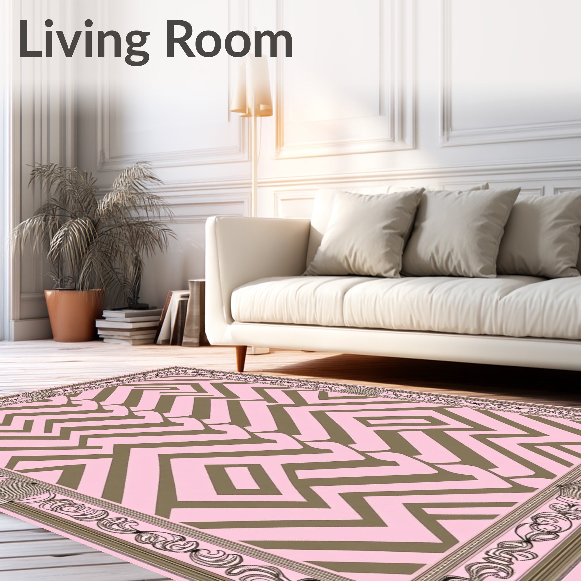 Pink Olive Geometric Maze Frame Rug