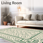 Cream Green Interlocking Curve Border Rug