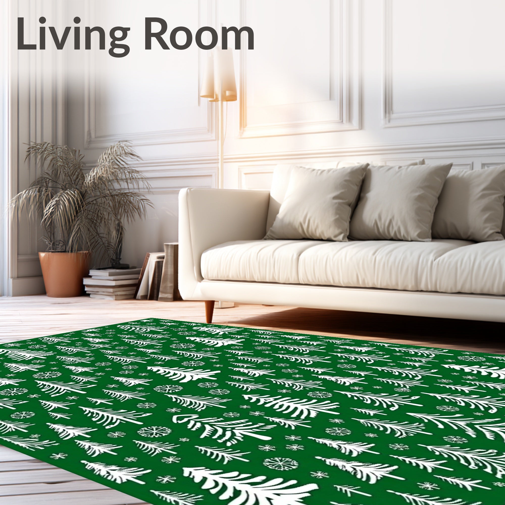 Emerald White Evergreen Forest Whimsy Rug