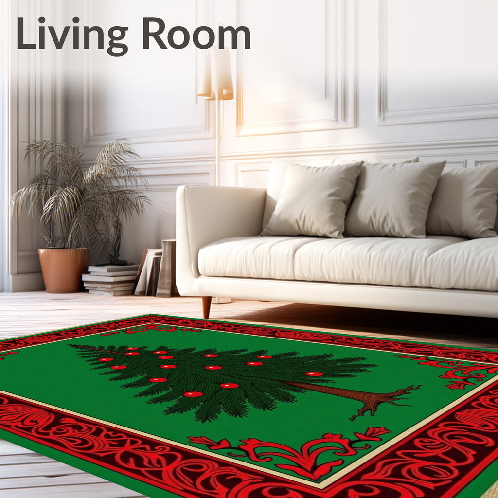 Classic Green Christmas Tree Ornate Rug