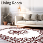 Dark Red Leaf Medallion Border Rug