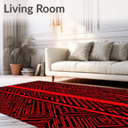 Bold Crimson Geometric Labyrinth Rug