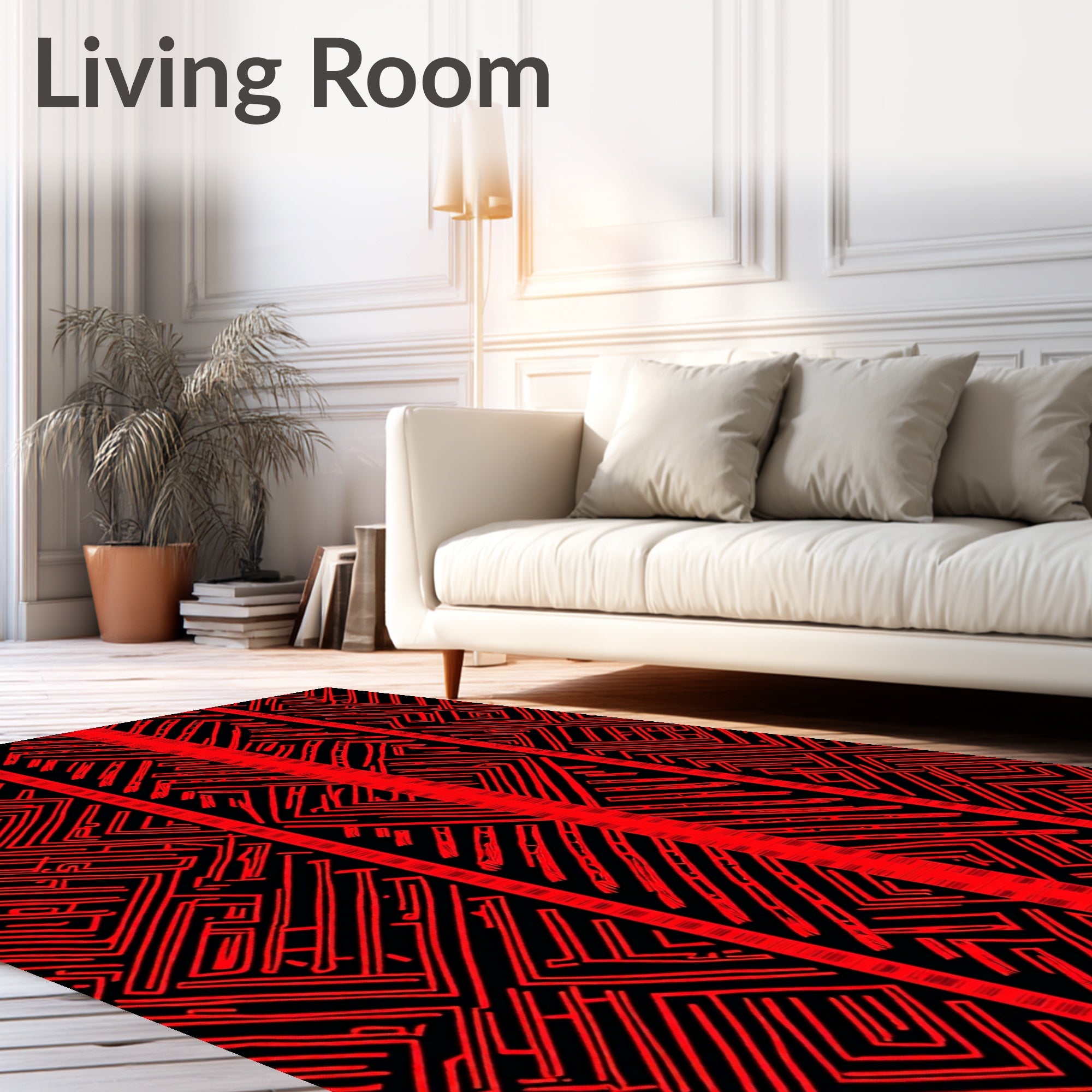 Bold Crimson Geometric Labyrinth Rug